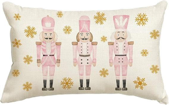 AVOIN colorlife Merry Christmas Pink Nutcracker Throw Pillow Cover, 12 x 20 Inch Winter Holiday P... | Amazon (US)