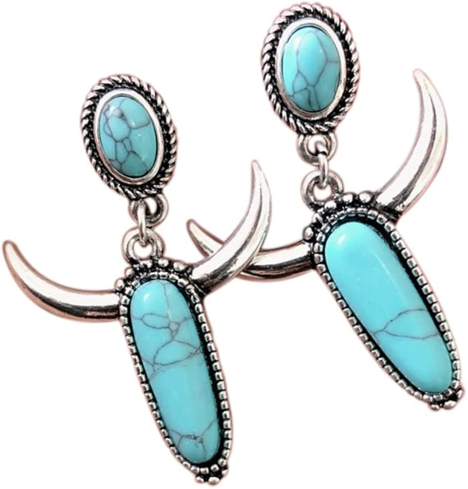 Bohemian Western Natural Turquoise Geometric Flower Drop Dangle Earrings Ethnic Teardrop for Wome... | Amazon (US)