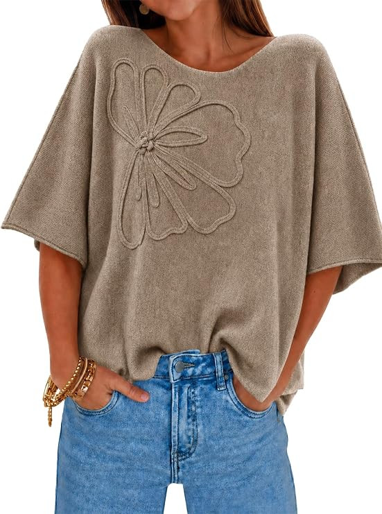 Cicy Bell Womens Oversized Short Sleeve Sweaters Tops Knit Fall Pullovers | Half Sleeve Trendy Ca... | Amazon (US)