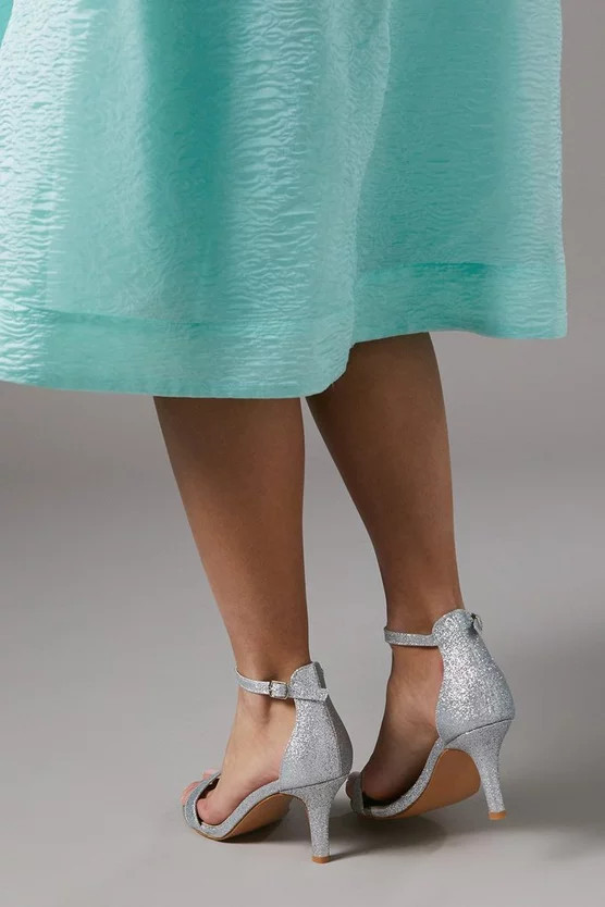 Wide Fit Trinnie Glitter Barely There Stiletto Heeled Sandals | Karen Millen | Karen Millen UK + IE + DE + NL