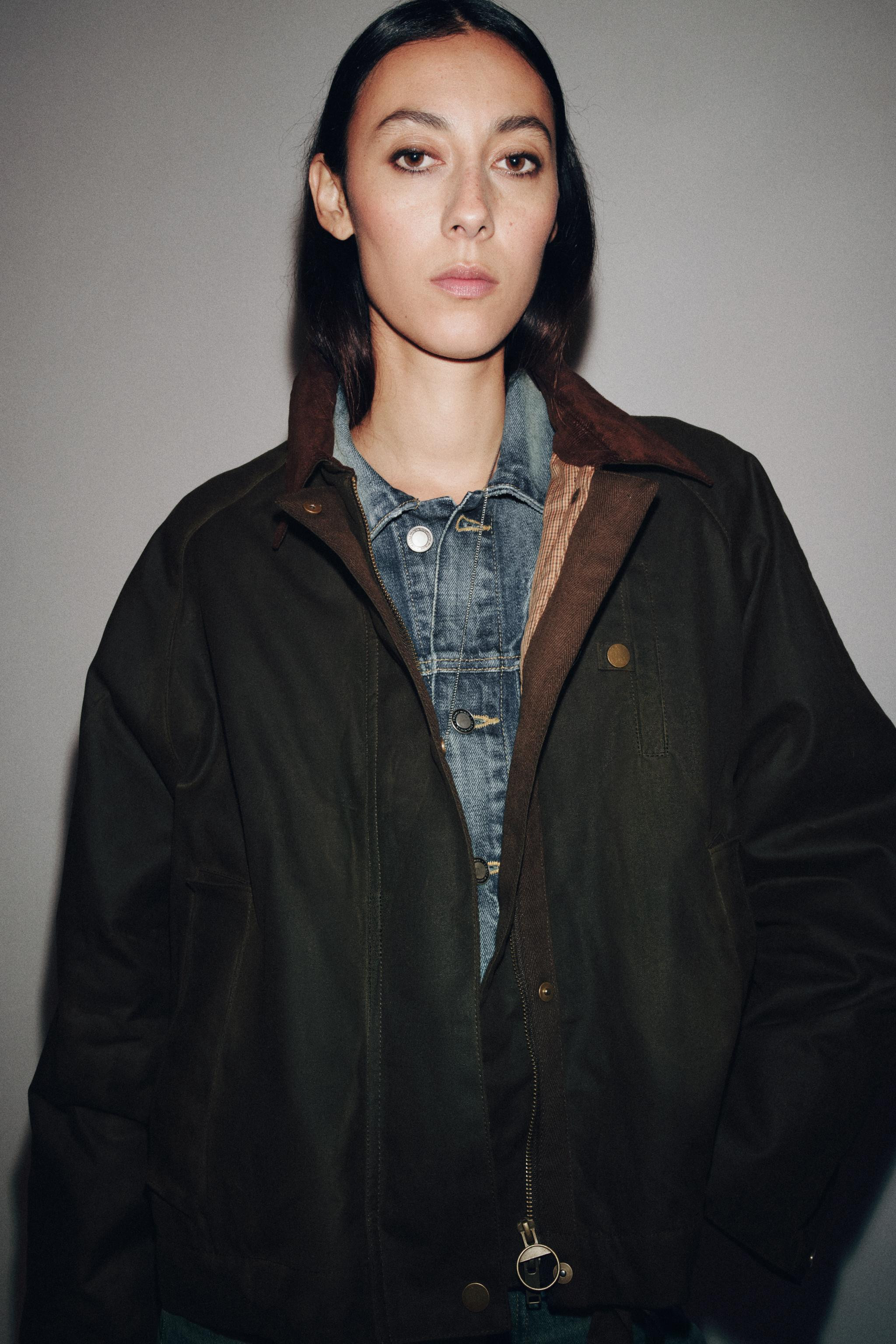 ZW COLLECTION CONTRAST COLLAR WAXED JACKET | Zara UK