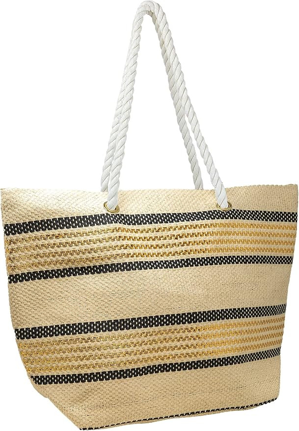 Funky Junque Womens Beach Tote Saying Shoulder Bag Large Straw Travel Handbag | Amazon (US)