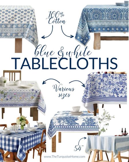 These blue and white tablecloths are so beautiful. 

#LTKhome