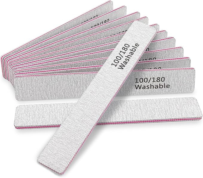 Nail File 12 PCS Professional Reusable 100/180 Grit Double Sides Washable Nail File Manicure Tool... | Amazon (US)