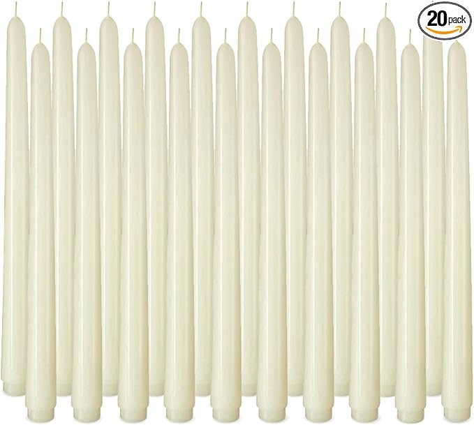 20 Pack Ivory Taper Candles, 7-8 Hours Burn Time, Unscented and Smokeless, 4/5 x 10 Inch Dinner C... | Amazon (US)