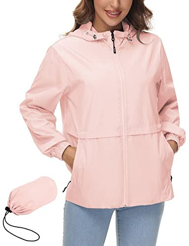Avoogue Packable Rain Jackets Raincoat Light Rain Jacket Summer Rain Coat Waterproof Windbreaker with Pocket Pink XXL | Amazon (US)