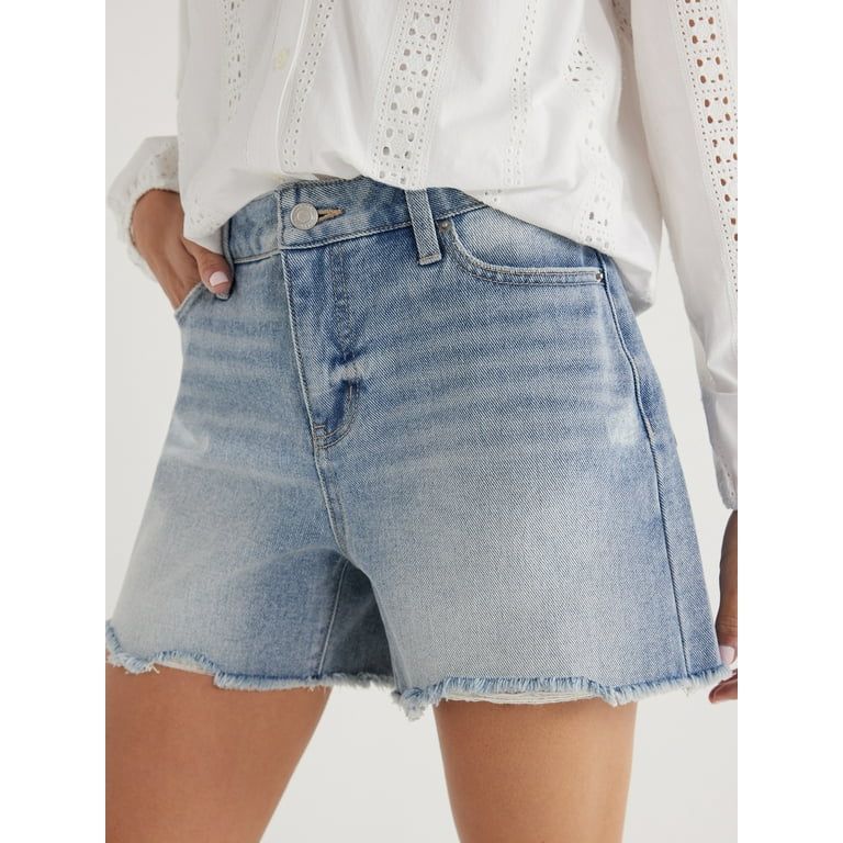 Time and Tru Women's Denim Shorts with Destructed Hem, 4" Inseam, Sizes 2-18 | Walmart (US)