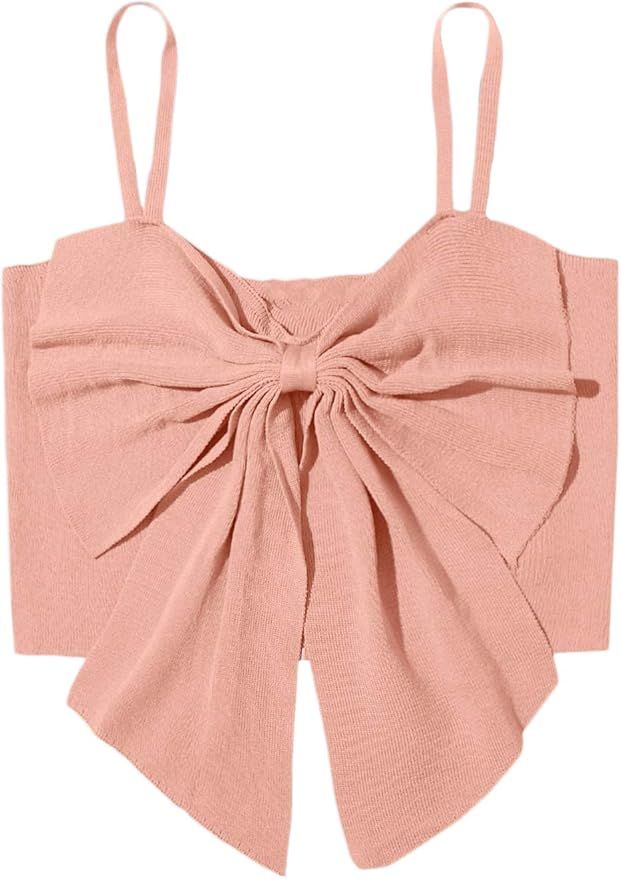 SweatyRocks Women's Cute Plain Spaghetti Strap Bow Knot Front Crop Cami Top | Amazon (US)