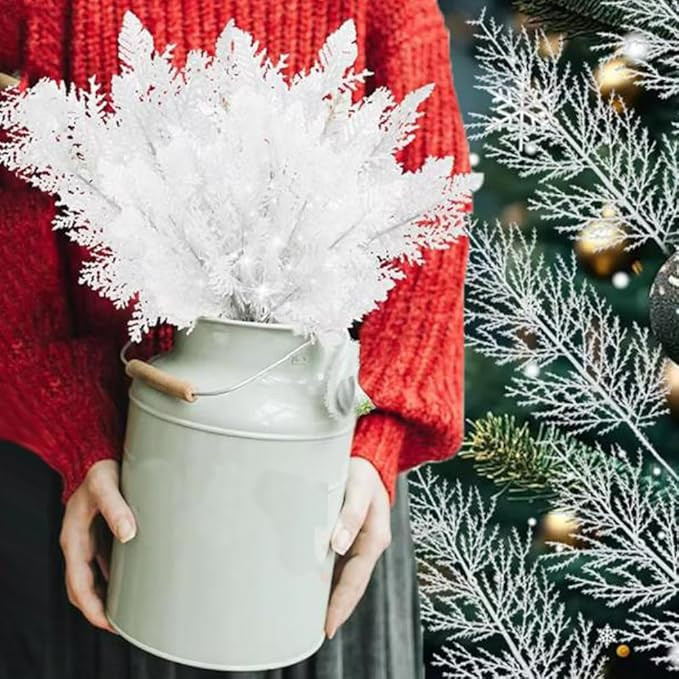 10 ramos artificiais de pinheiro branco para decoração de Natal, enfeites de árvore de Natal, ... | Amazon (BR)