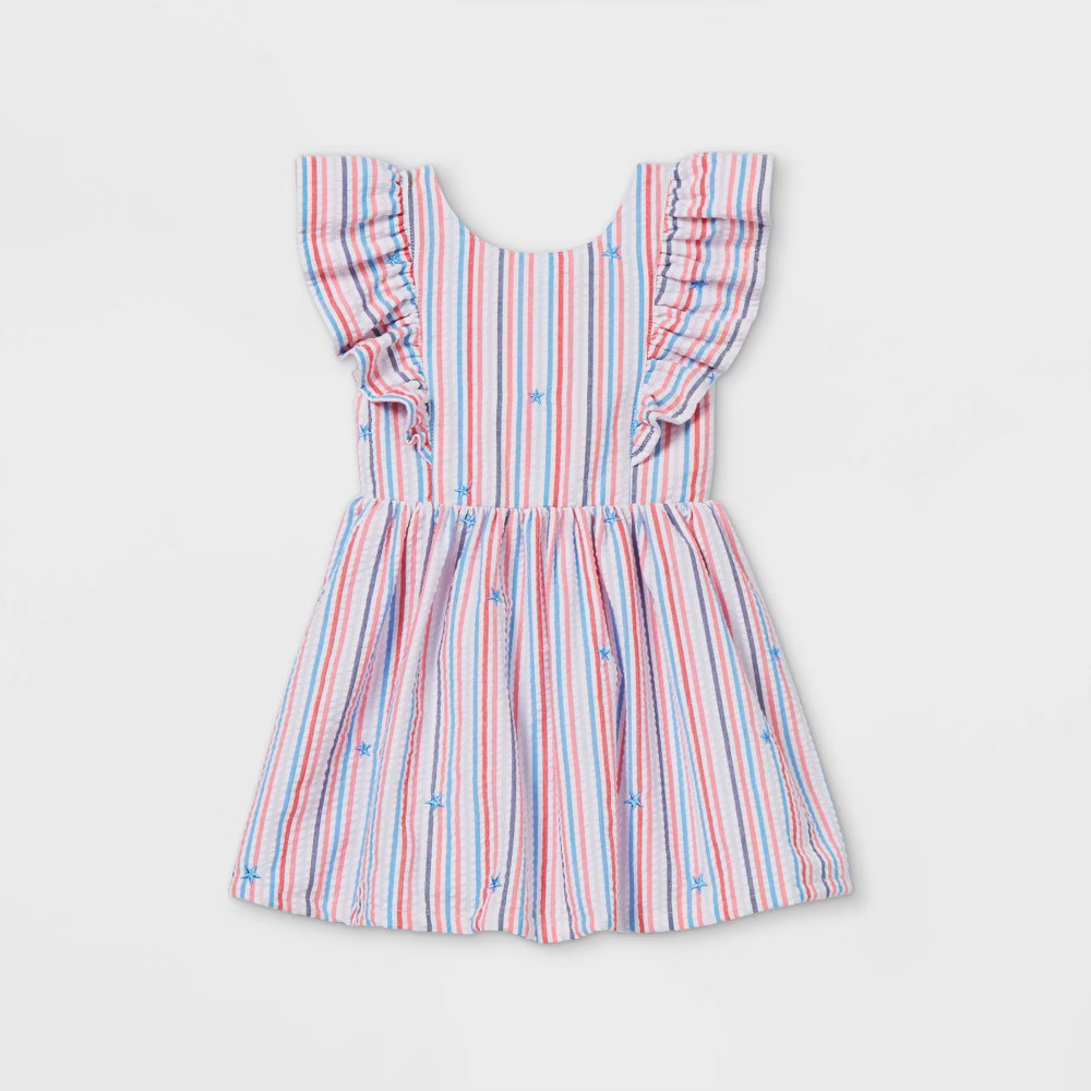 Toddler Girls' Seersucker with Stars Ruffle Sleeve Dress - Cat & Jack™ Red/White/Blue | Target