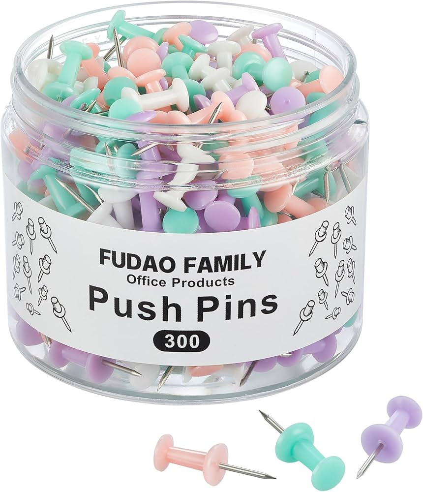 FUDAO FAMILY 300pcs Push Pins for Bulletin Board, Thumb Tacks for Wall Corkboard, Map Pins - Home... | Amazon (US)
