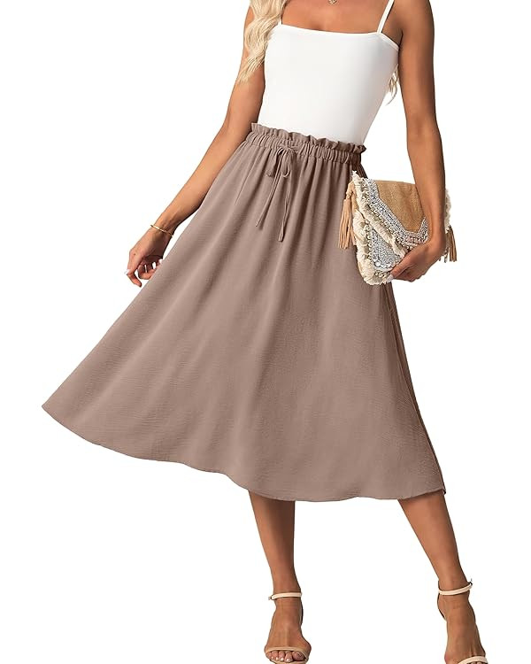 High Waist Skirts for Women Below Knee Casual Flowy Summer Midi Skirts Palazzo A-Line Long Skirt ... | Amazon (US)
