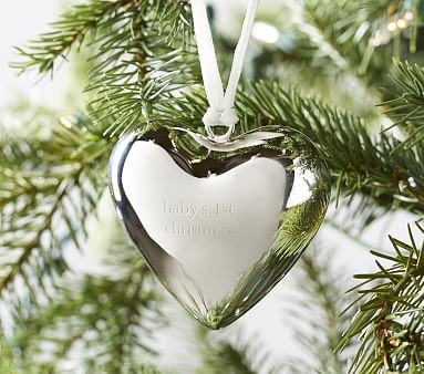 Baby's First Heart Nickel Plated Christmas Ornament | Pottery Barn Kids