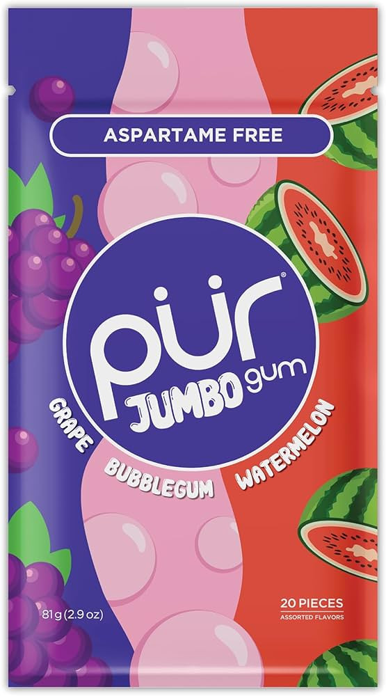PUR Jumbo Gum | Aspartame Free Chewing Gum | 100% Xylitol | Natural Bubblegum, Grape, Watermelon ... | Amazon (US)