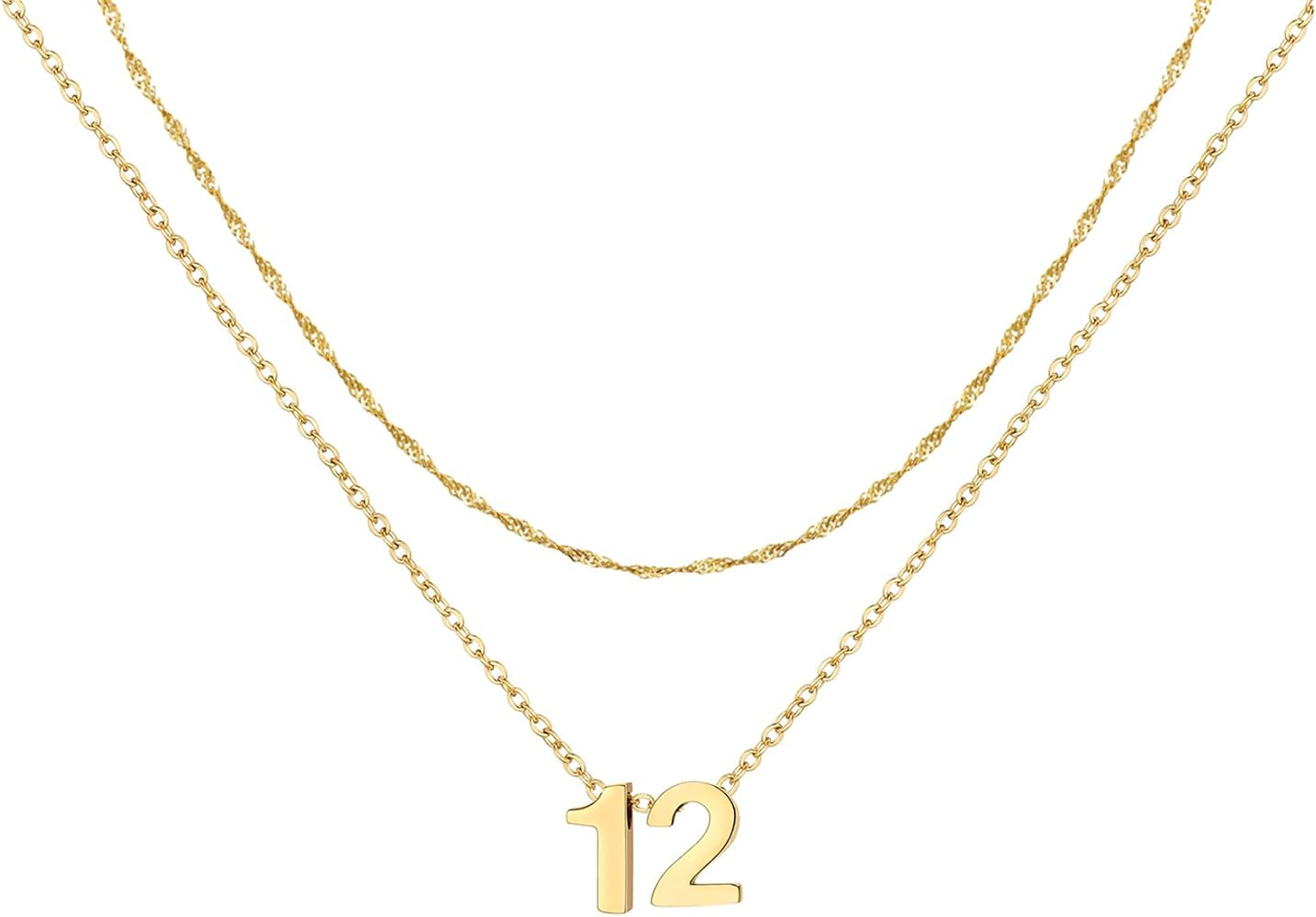 Cute Number Pendant Necklace for Women, 14K Gold Plated Dainty Layered Stainless Steel Chain Y Ne... | Amazon (US)