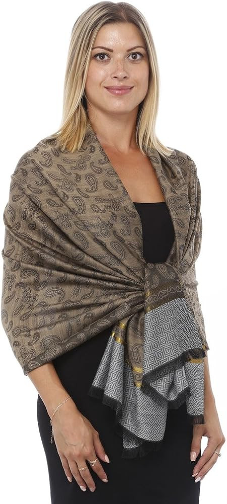 Gilbins Paisley Print With Gold Stripe All Weather Pashmina Scarf Shawl Wrap | Amazon (US)