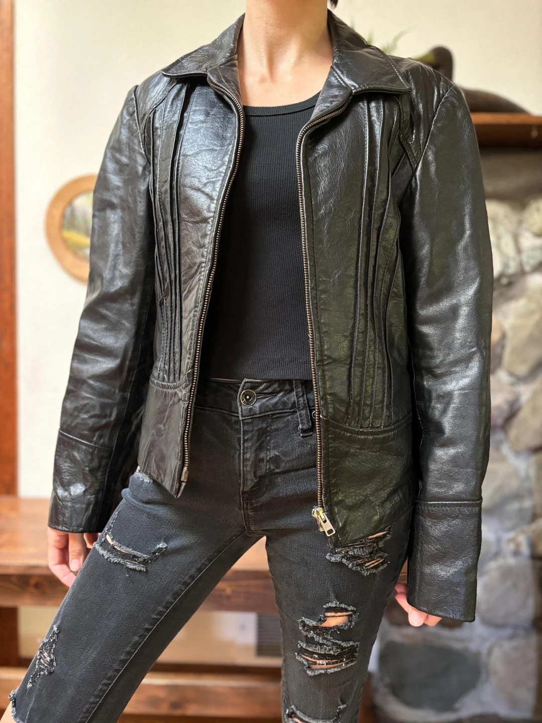 Marquis Black Leather Jacket, Petite/xs, With Pockets, Genuine Leather, Motorcycle, Biker, Punk -... | Etsy (US)