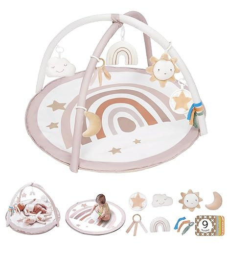 Baby Play Gym Mat, Tummy Time Activity Mat with 7 Detachable Toys and 12 Milestone Cards for Stag... | Amazon (US)
