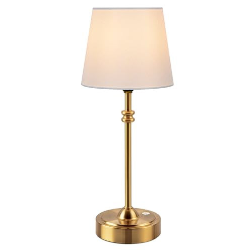 ONEWISH Cordless Lamp-Battery Operated Table lamp, 4000mAh Rechargeable, Stepless Dimmable, Small Touch Bedside Lamp with Fabric Shade, for Dining, Patio, Bathroom(Gold) | Amazon (US)