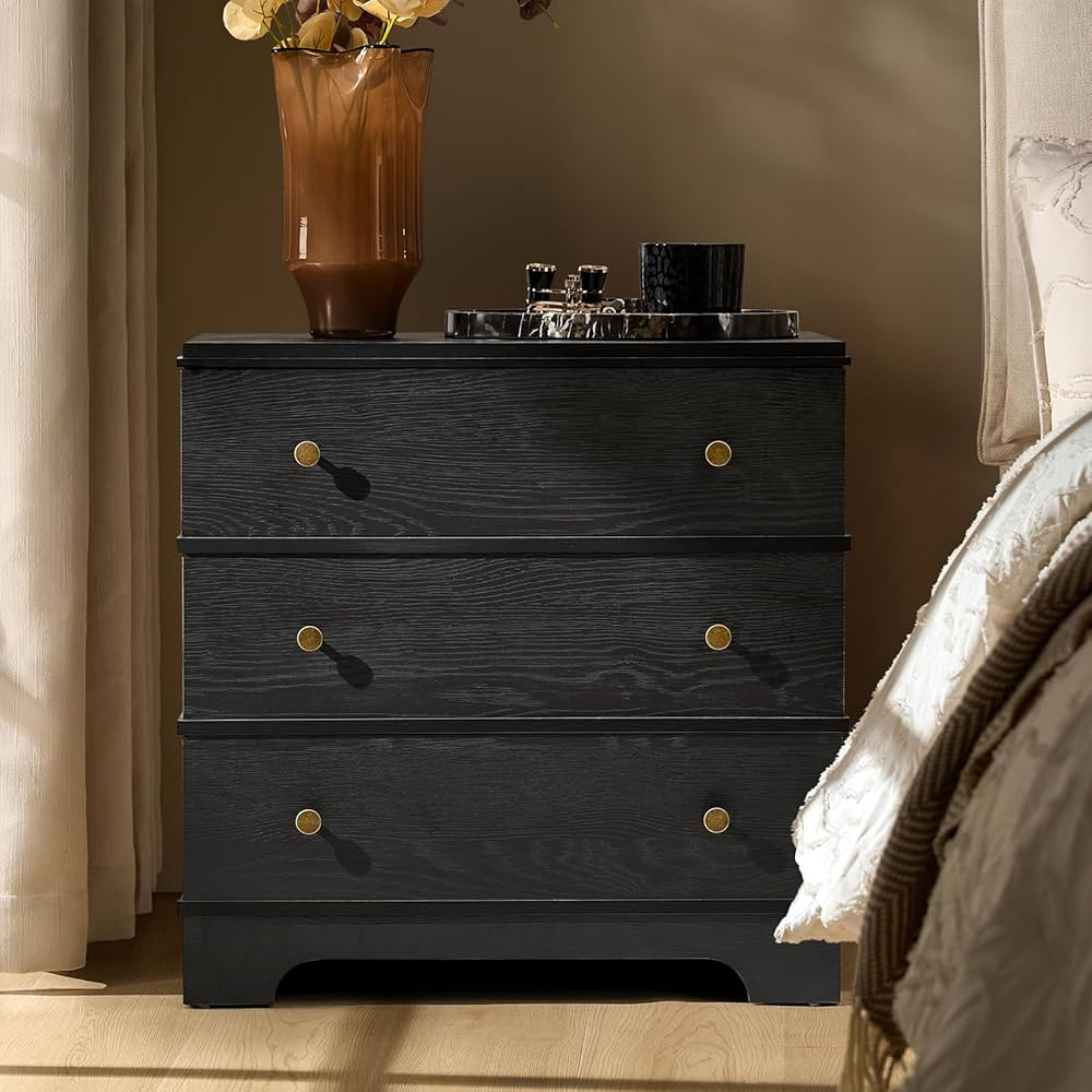 HULALA HOME 4-Drawers Nightstand with Brass Knobs, Bedside Table with Charging Station, Chunky Ba... | Amazon (US)