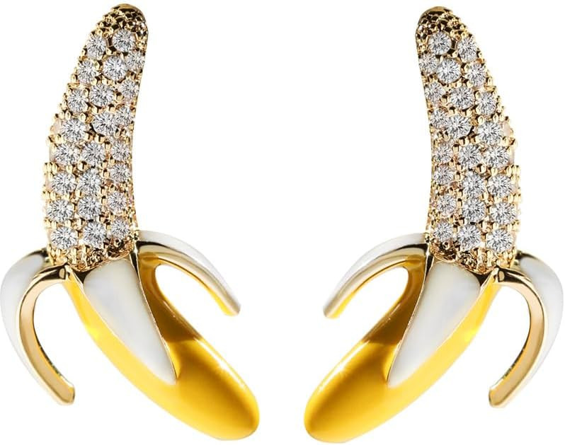 Yellow Summer Fruit Banana Earrings Small Cute Rhinestone Stud Earrings for Women | Amazon (US)