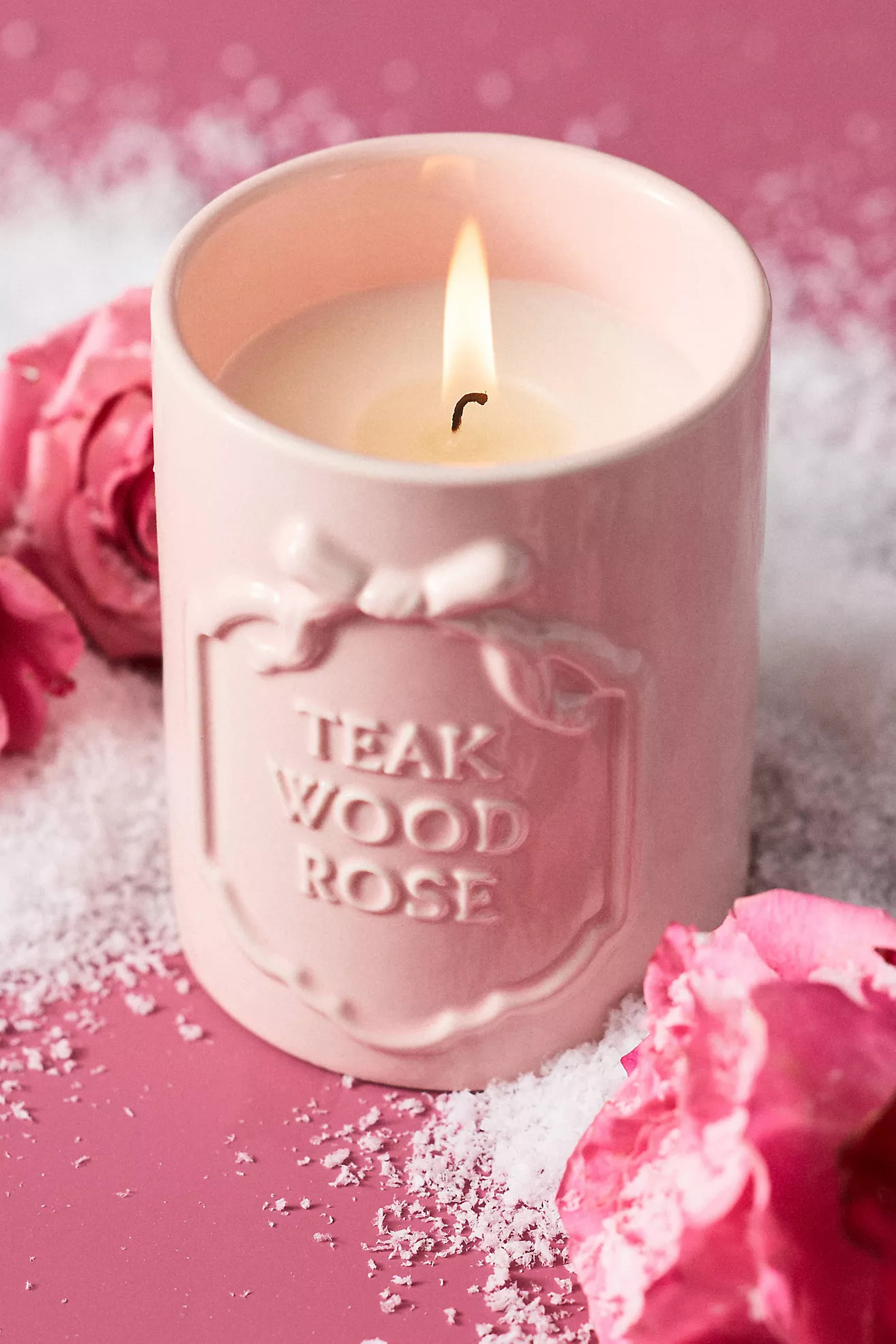 Gingham Bow Woody Teakwood Rose Ceramic Boxed Candle | Anthropologie (US)