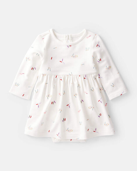 Baby Girl Paint Print PurelySoft Short-Sleeve Bodysuit Dress - Ivory | Carter's Inc