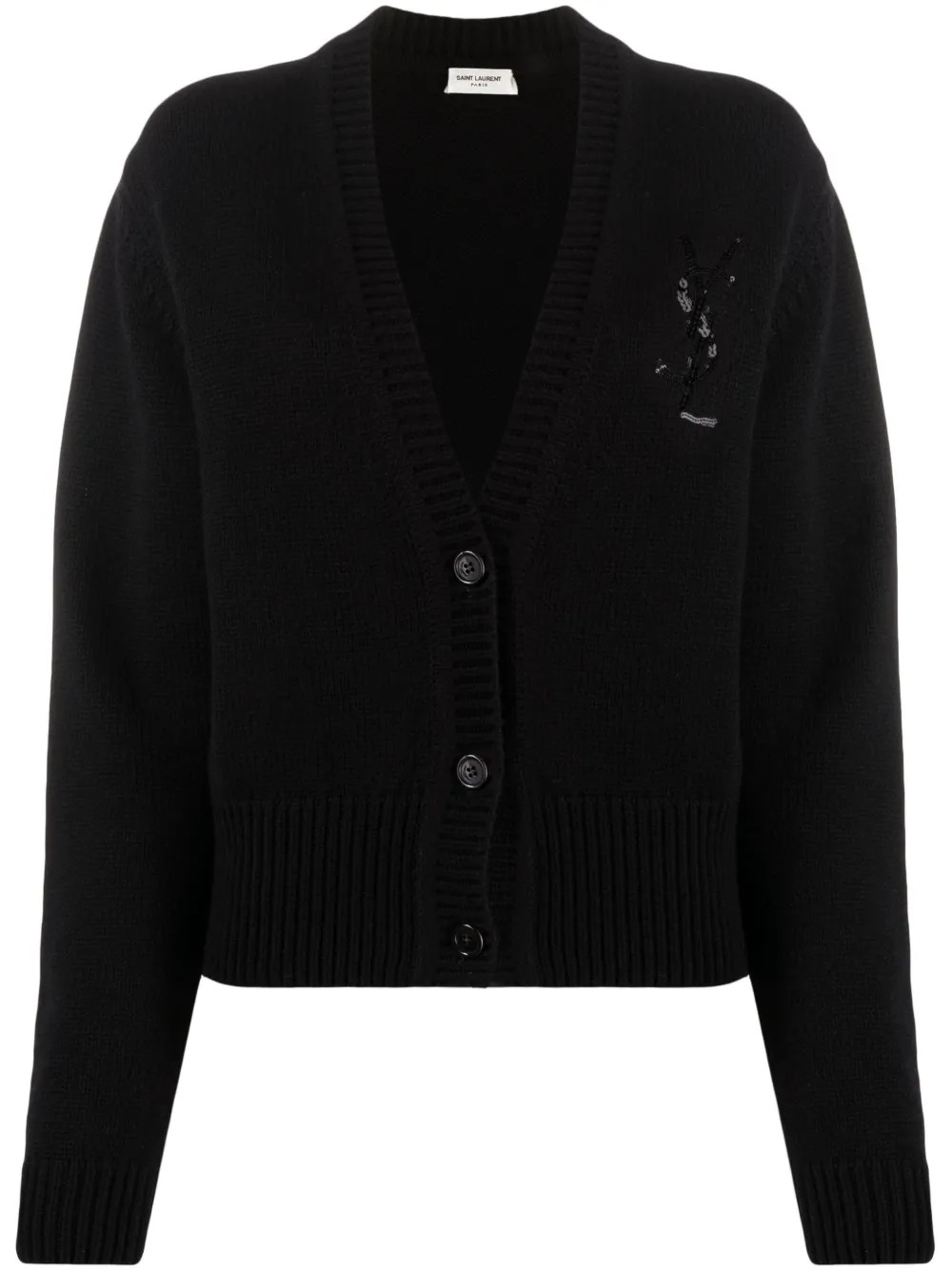 Saint Laurent Sequin monogram-detail Cardigan - Farfetch | Farfetch Global