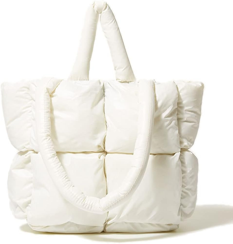 Large Puffer Tote Bag, Trendy Quilted Cotton Padded Handbags for women, Soft Shoulder Bag Nylon D... | Amazon (US)