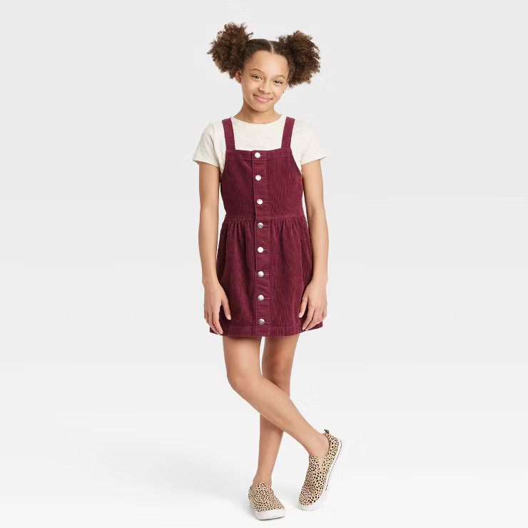 Girls' Corduroy Button-Front Skirtall - Cat & Jack™ Maroon | Target