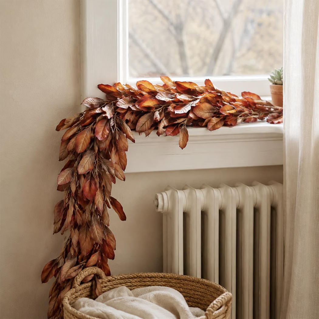 6 FT Artificial Fall Magnolia Leaf Garland for Fireplace Decoration(Orange) | Amazon (US)