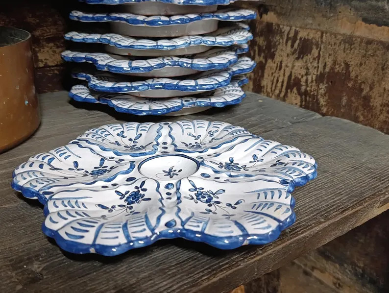 Vintage French white and blue oyster plate | Etsy (US)