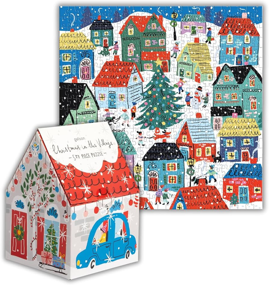 Galison Christmas in The Village – 500 Piece Unique House Shaped Puzzle with Bright and Bold Ar... | Amazon (US)