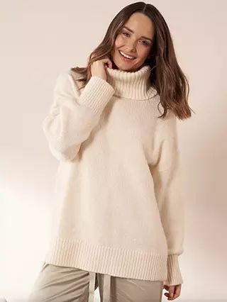 Truly Oversized Roll Neck Mohair Wool Blend Jumper, Cream | John Lewis (UK)