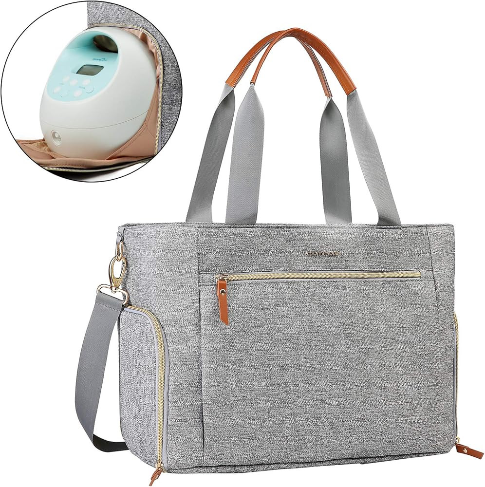 mommore Breast Pump Bag Diaper Tote Bag with 15 Inch Laptop Sleeve Fit Most Breast Pumps Like Med... | Amazon (US)