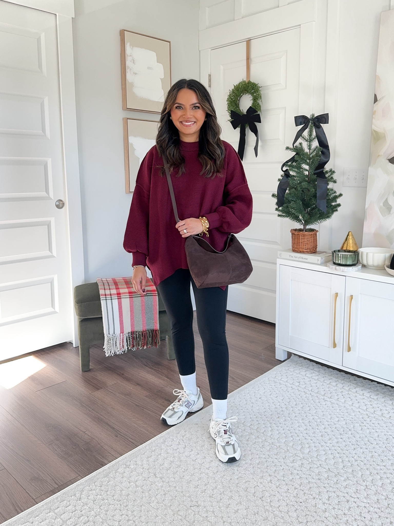 Burgundy sweatshirt size xs TTS
Black leggings size small TTS
Burgundy and gray sneakers size 6.5 TTS 


#LTKFindsUnder50 #LTKStyleTip #LTKHoliday