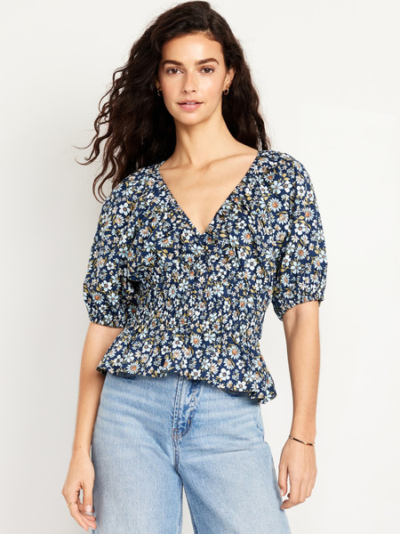 Smocked V-Neck Peplum Top | Old Navy (US)