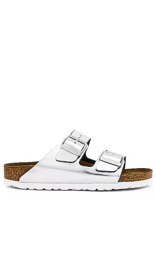 Arizona Soft Footbed Sandal in Metallic Silver | Revolve Clothing (Global)
