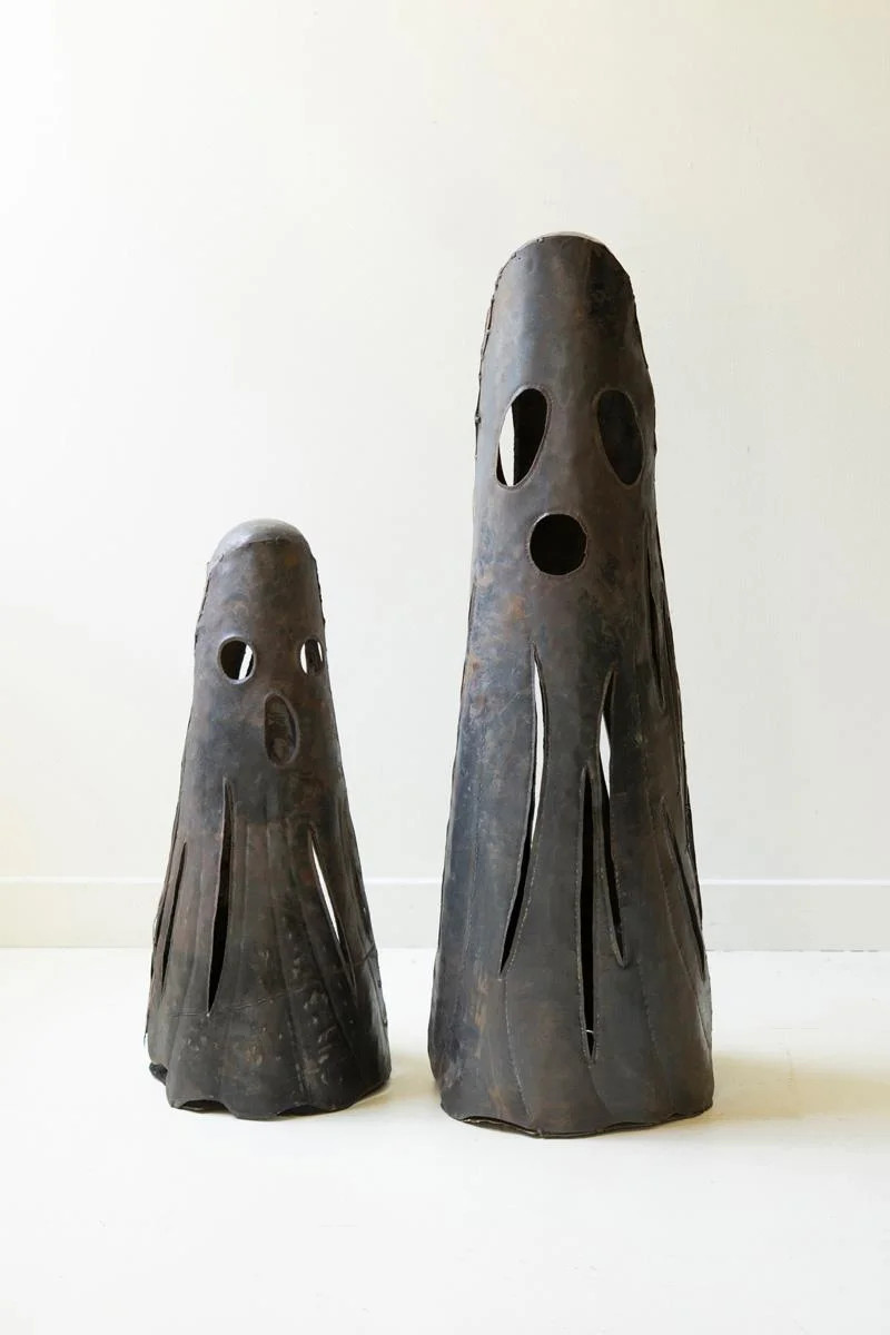 Rustic Iron Ghost Luminaries Set Of 2 – Assorted Height Decorative Halloween Candle Holders In Distressed Iron Material – 37"Tall | Wayfair North America