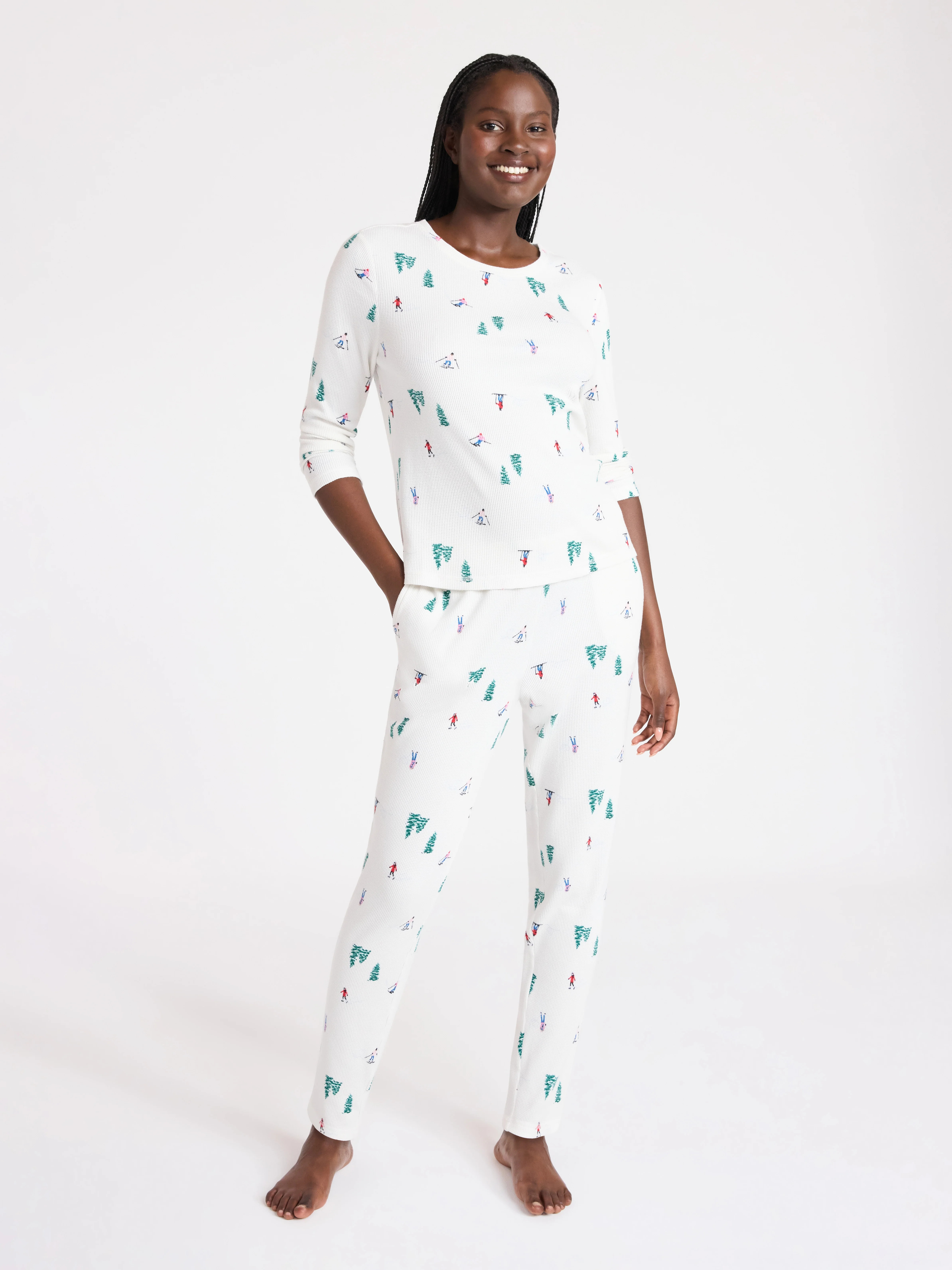 Joyspun Women's Waffle Knit Long Sleeve Top and Joggers Pajama Set, 2-Piece, Sizes S-3X - Walmart... | Walmart (US)