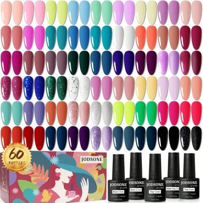 JODSONE 60 PCS Gel Nail Polish Set With 5 Bottles Of Base And Glossy Matte Top Coat Soak Off Gel Nail Set Suitable For All Seasons Gel Polish Gifts | SHEIN