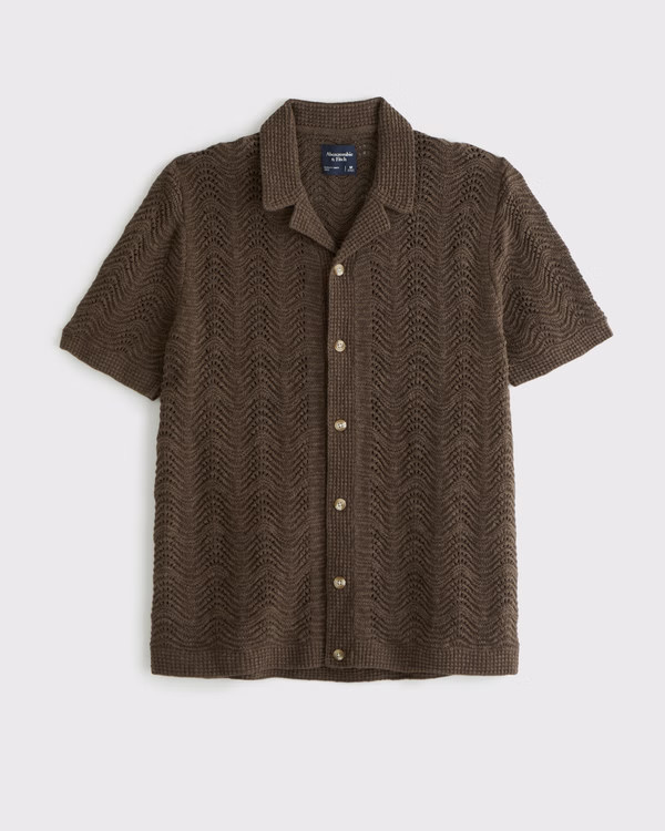 Men's Wavy Crochet-Style Button-Through Sweater Polo | Men's Tops | Abercrombie.com | Abercrombie & Fitch (US)
