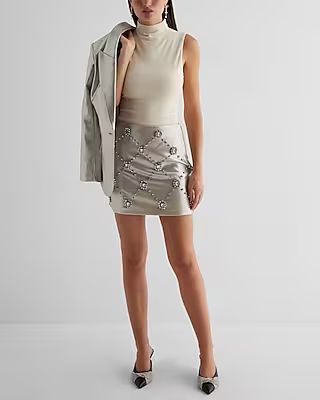 High Waisted Metallic Embellished Mini Skirt | Express