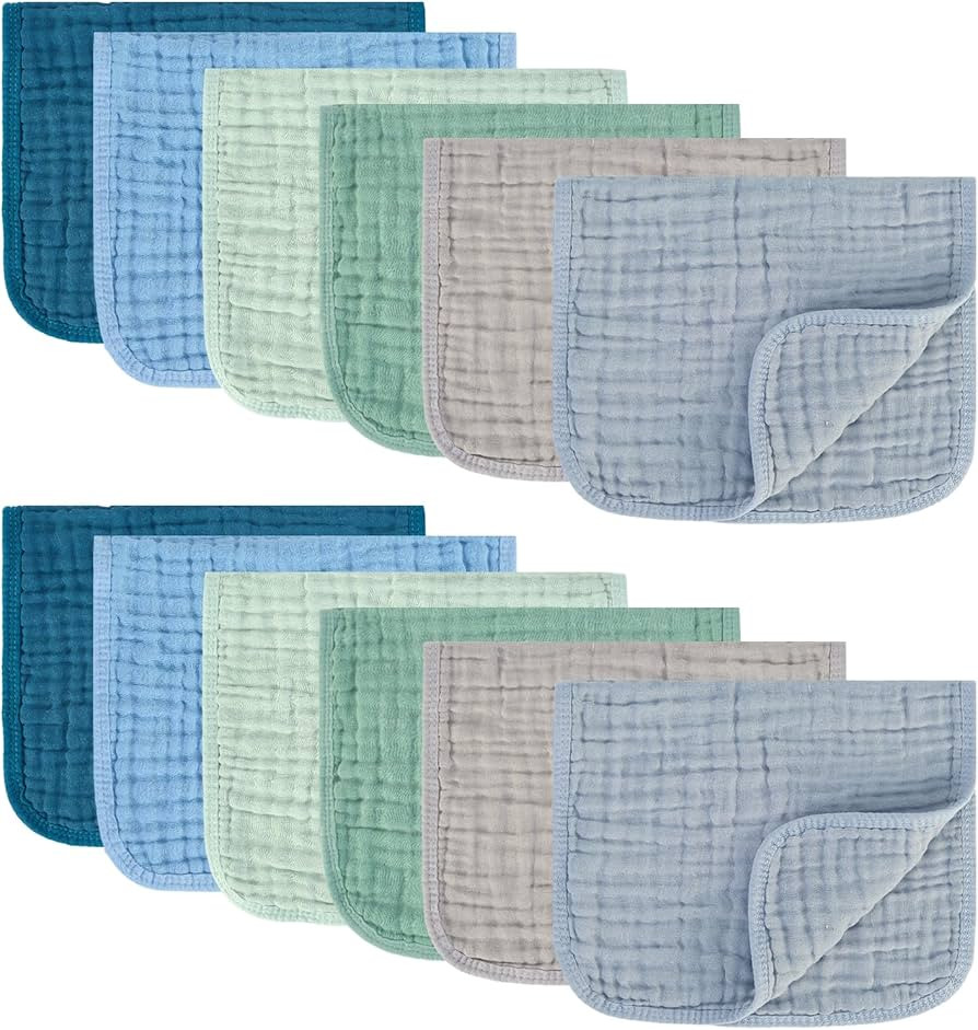 Muslin Burp Cloths 100% Cotton Pack of 12. Soft, Gentle & Absorbent Baby Burp Cloths for Baby Gir... | Amazon (US)