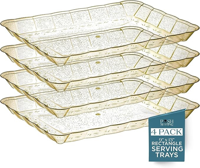 Posh Setting - Glitter Gold Serving Trays for Party, 9x13 Plastic Platters & Food Trays | Amazon (US)