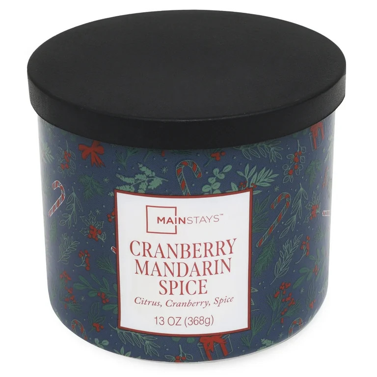 Mainstays 3-Wick Cranberry Mandarin Scented Holiday Candle, Blue Garland, 13oz. | Walmart (US)