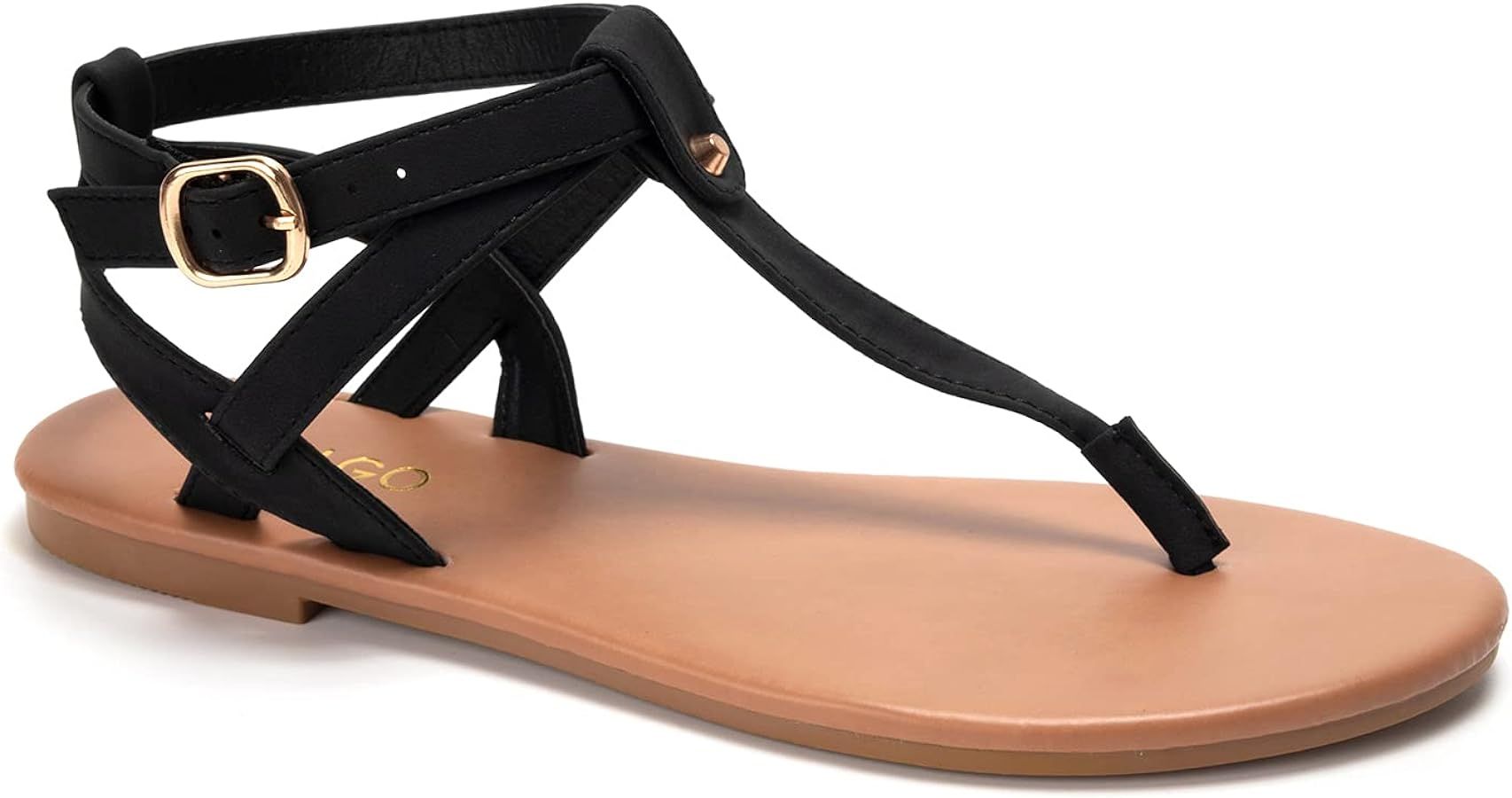 Colgo Thong Flat Sandals, Casual T Strap Dress Sandals, Adjustable Ankle Buckle Dress Thong Sanda... | Amazon (US)