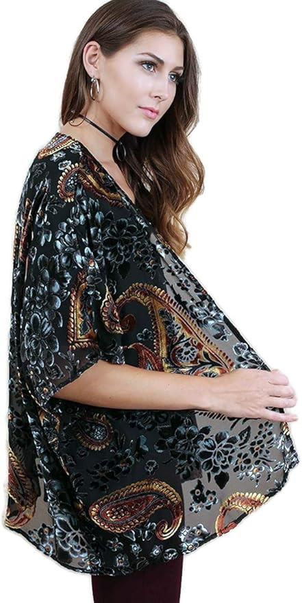 Umgee Women's Velvet Burnout Paisley Kimono | Amazon (US)