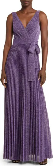 Going for Glitz Metallic Pleated Column Gown | Nordstrom