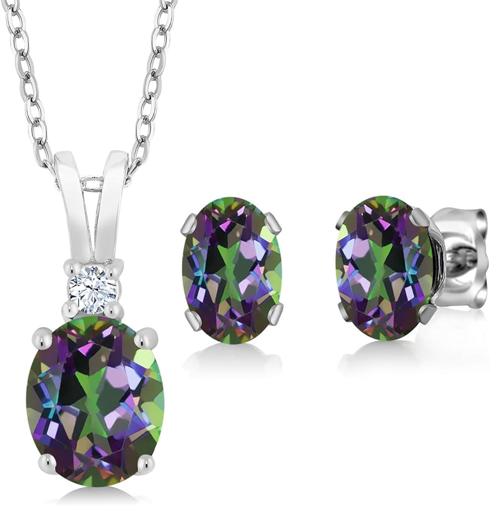 3.63 Cttw Oval Green Mystic Topaz Pendant and Earrings Jewelry Set For Women | 925 Sterling Silve... | Amazon (US)